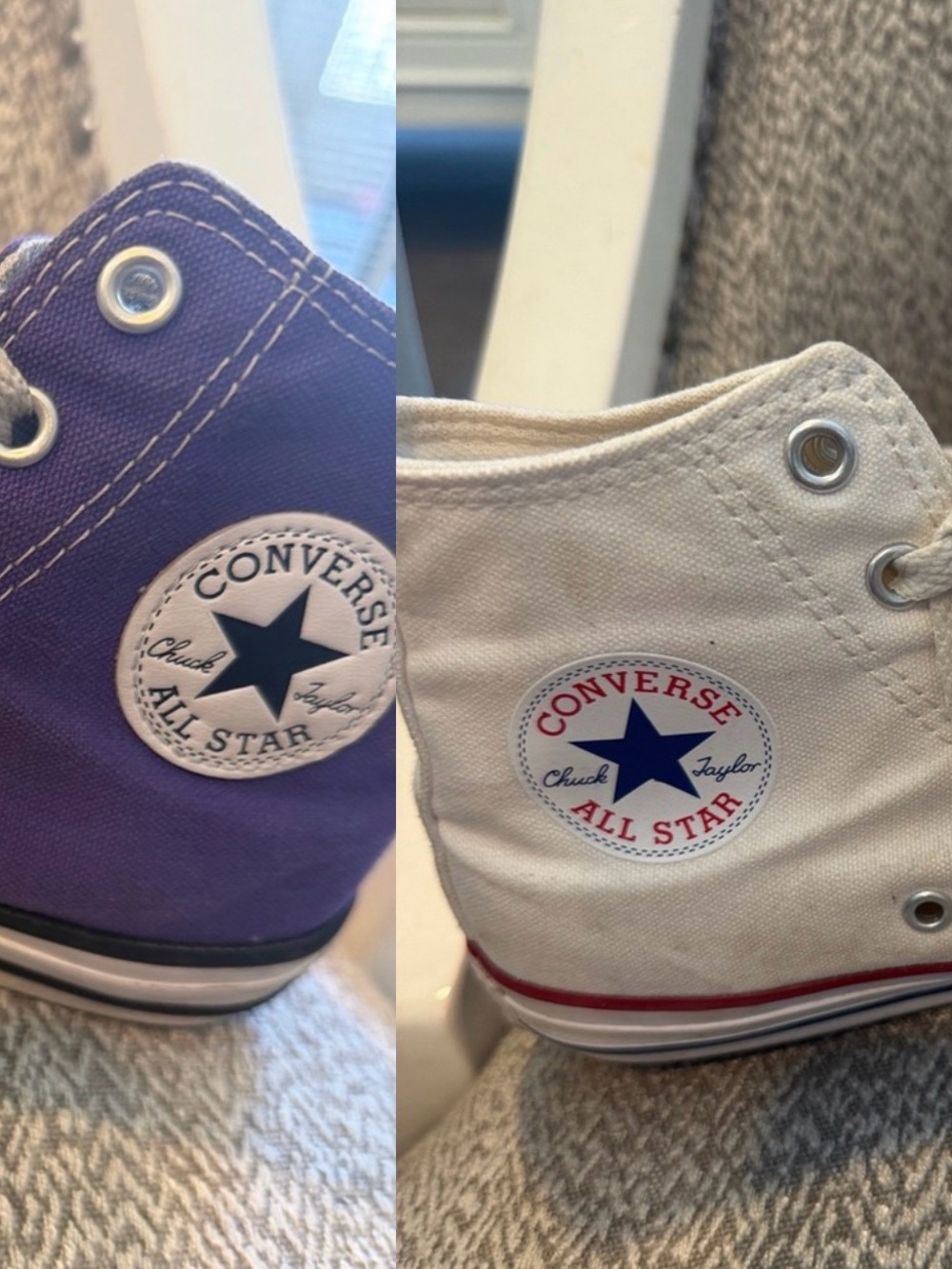 2 Pairs of Youth Converse High Top Sneakers in White & Purple
